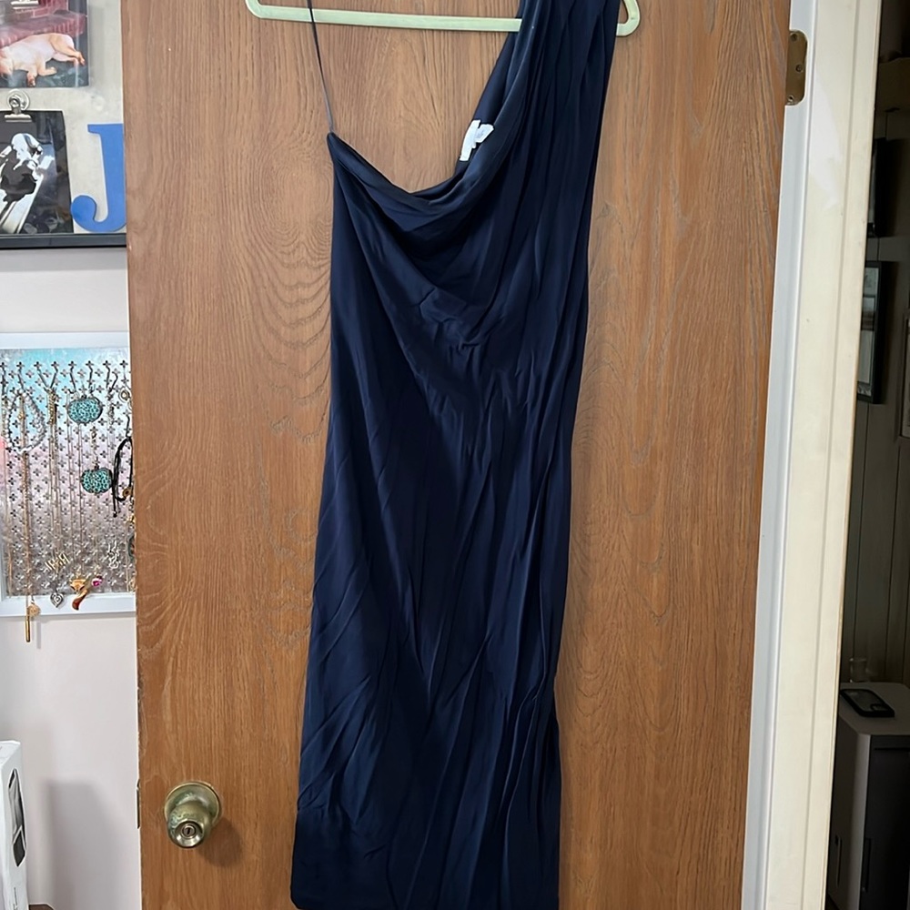 Navy blue on shoulder cocktail dress